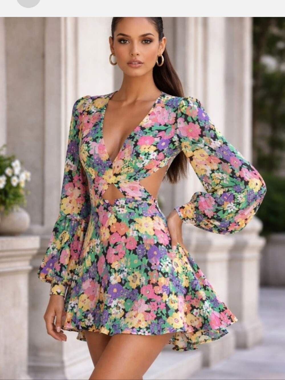 AFRM Floral Cutout Mini  Party Dress